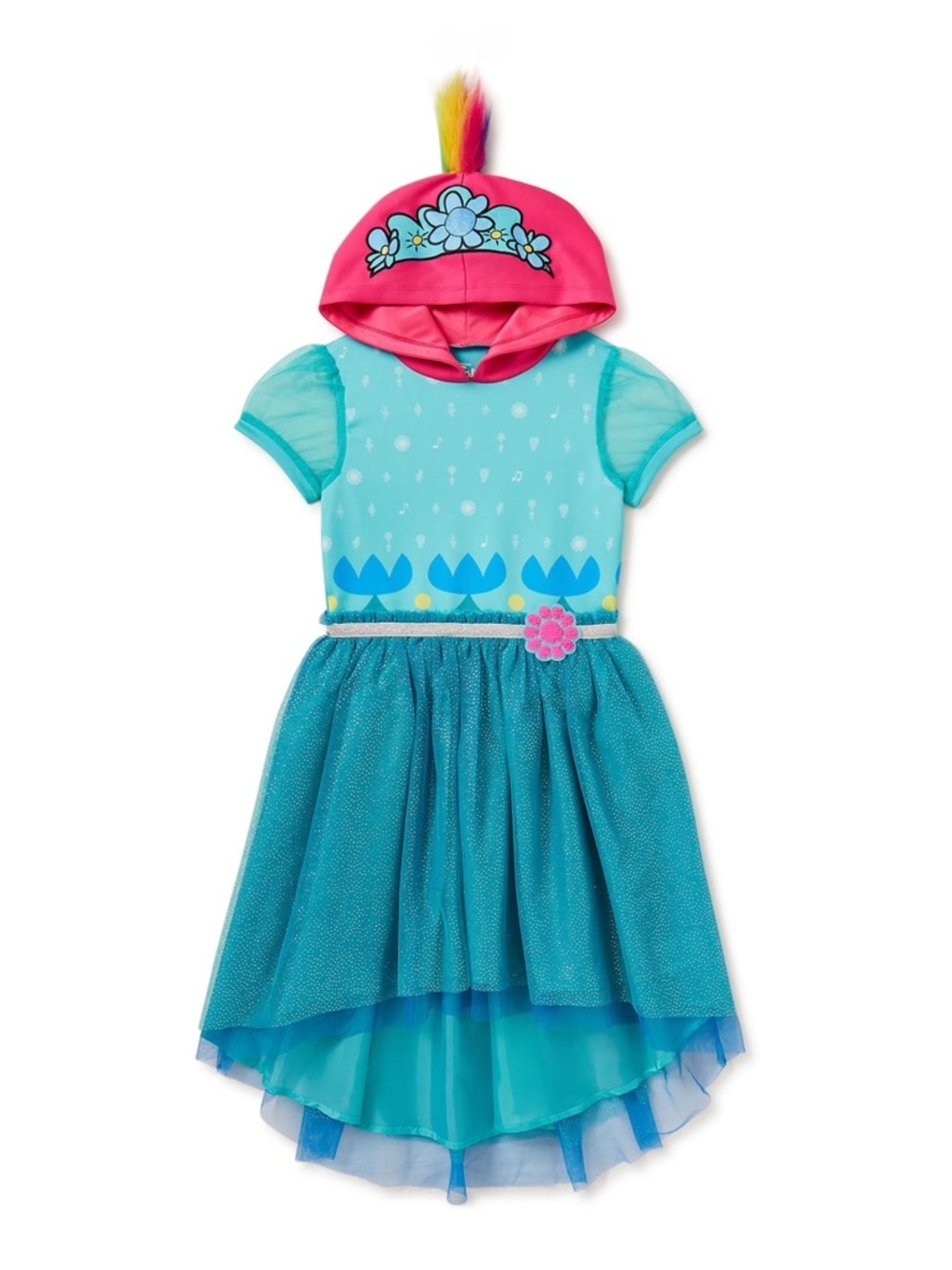 Poppy Trolls World Tour Movie dress costume girls hoodie tulle short sleeve